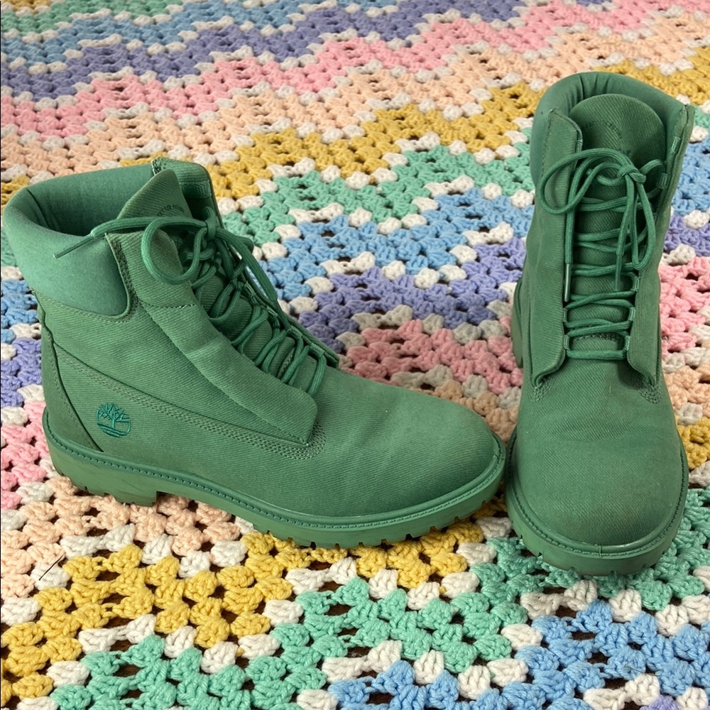Timberland Pangaia Green Organic Cotton Lace-Up Boots Combat Booties Hiking